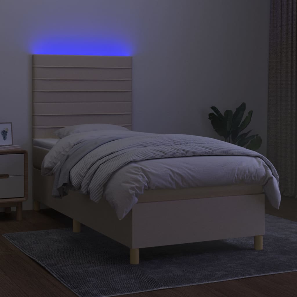 vidaXL Cama box spring c/ colchão e LED 80x200 cm tecido cor creme