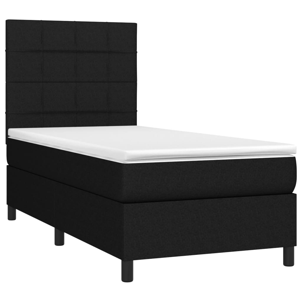 vidaXL Cama box spring c/ colchão e LED 90x200 cm tecido preto