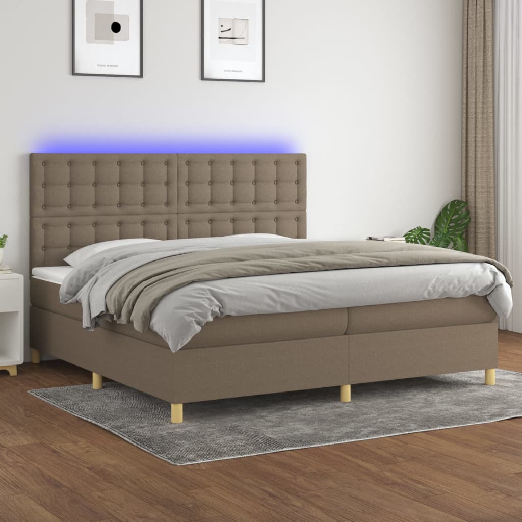 vidaXL Cama box spring colchão/LED 200x200cm tecido cinza-acastanhado