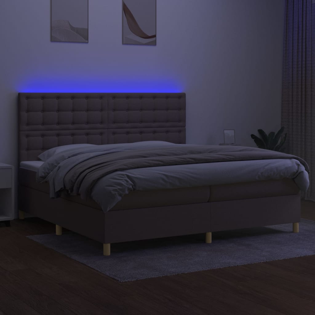 vidaXL Cama box spring colchão/LED 200x200cm tecido cinza-acastanhado