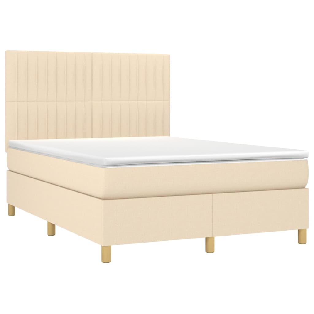 vidaXL Cama box spring c/ colchão e LED 140x200 cm tecido cor creme