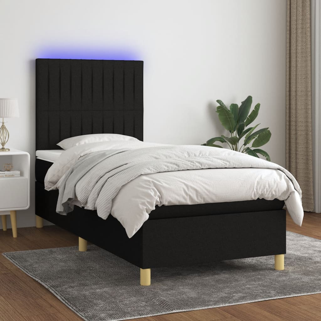 vidaXL Cama box spring c/ colchão e LED 90x190 cm tecido preto