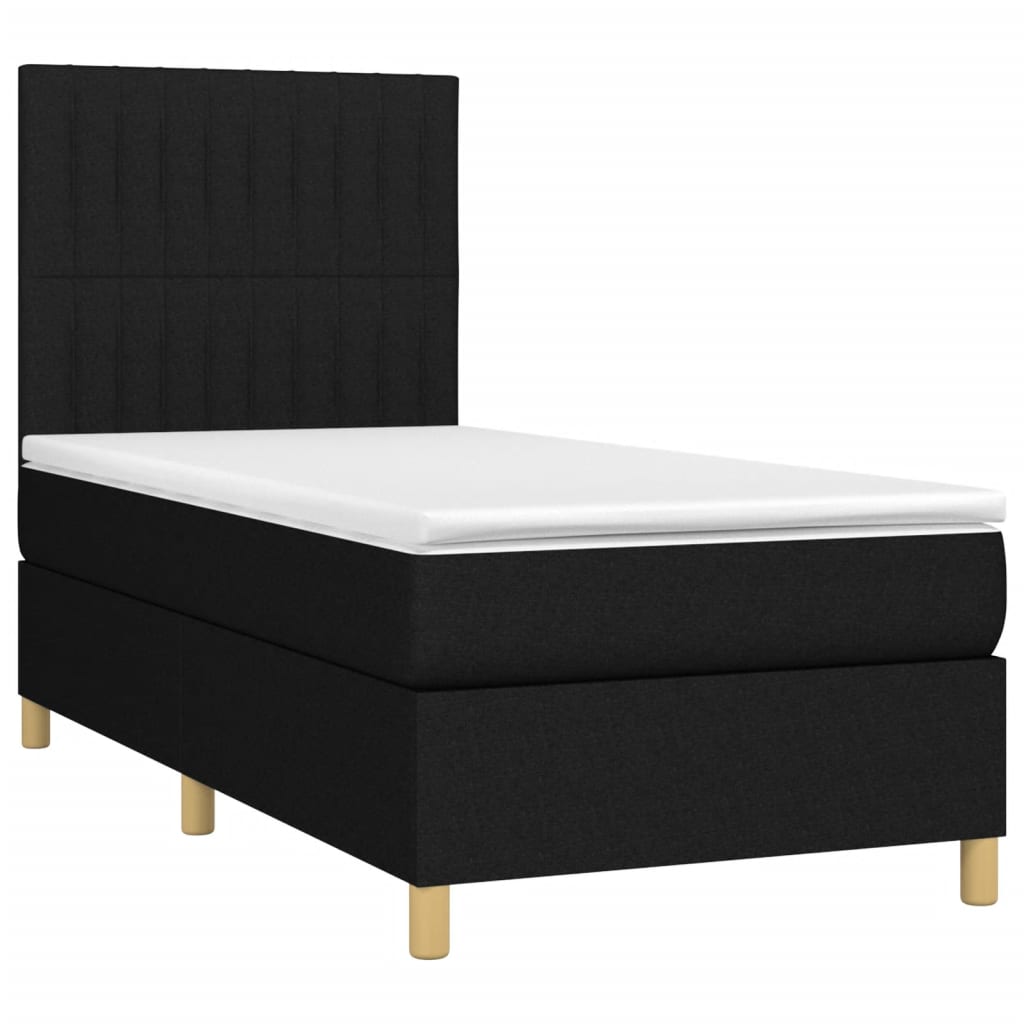 vidaXL Cama box spring c/ colchão e LED 90x190 cm tecido preto