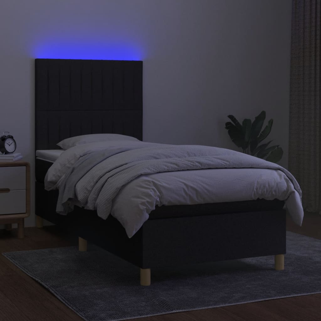 vidaXL Cama box spring c/ colchão e LED 90x190 cm tecido preto