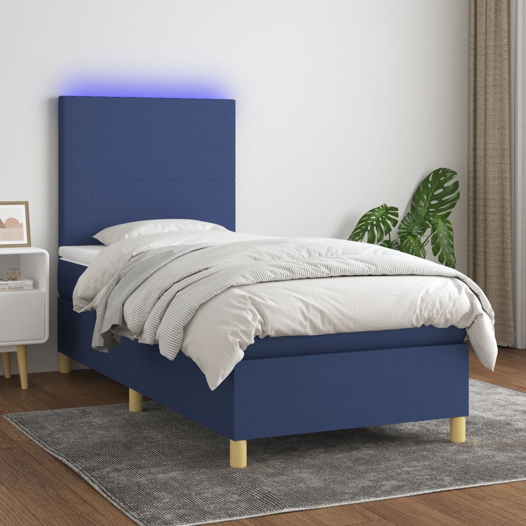 vidaXL Cama box spring c/ colchão e LED 80x200 cm tecido azul