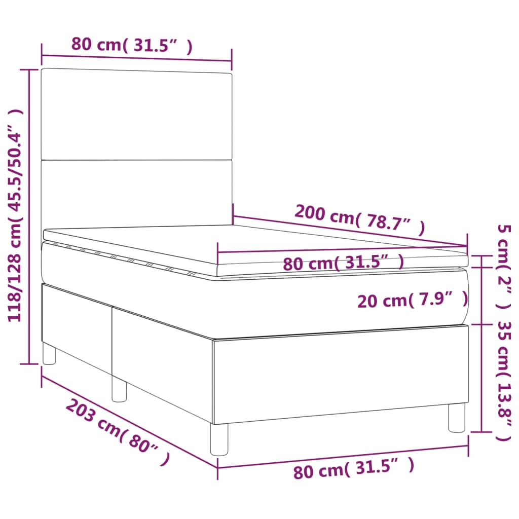 vidaXL Cama box spring c/ colchão e LED 80x200 cm tecido azul