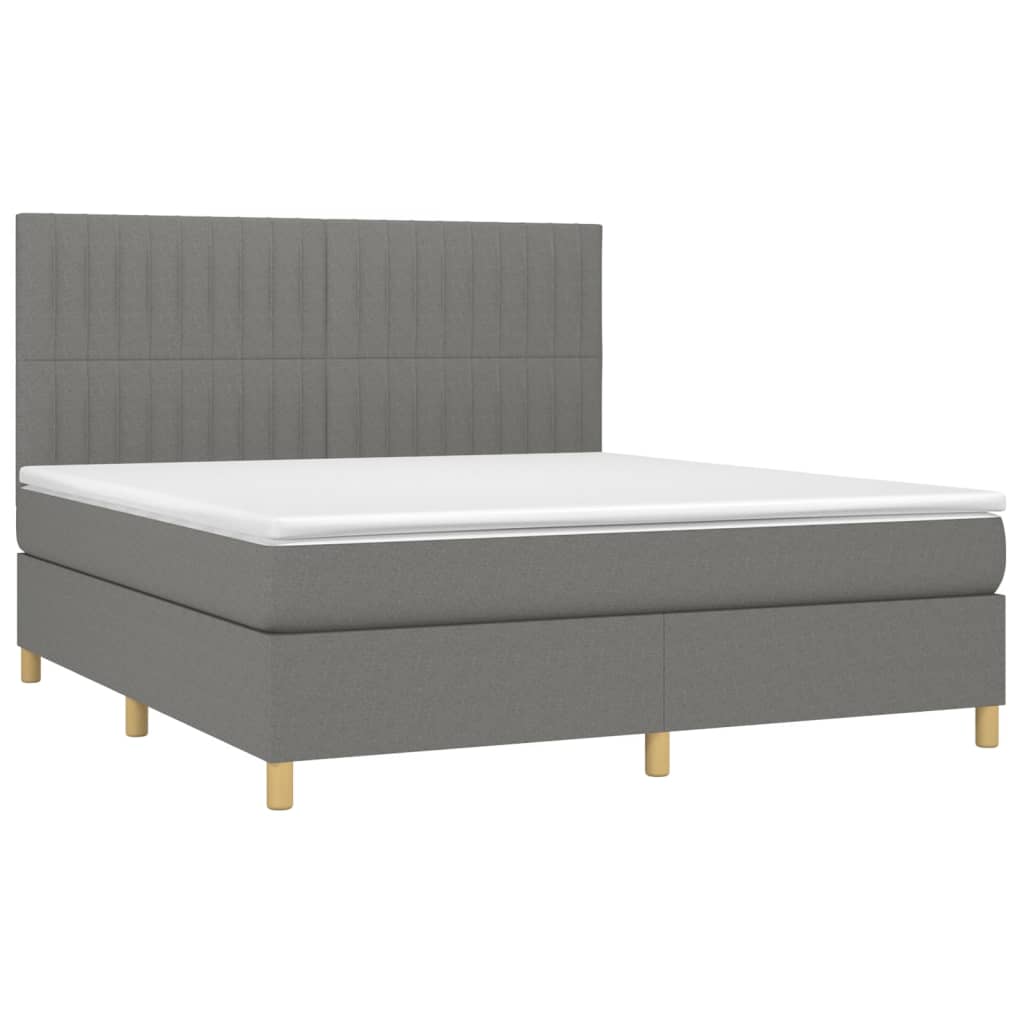 vidaXL Cama box spring c/ colchão e LED 180x200 cm tecido cinza-escuro