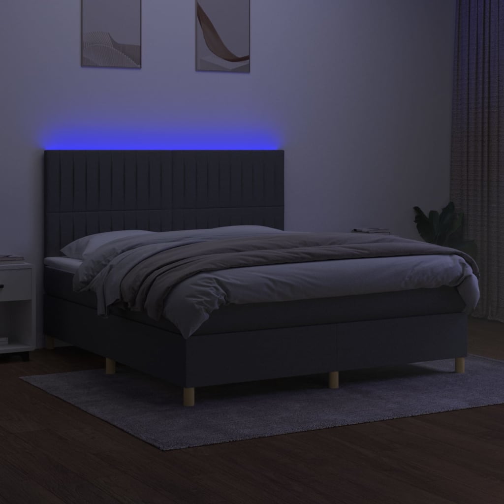 vidaXL Cama box spring c/ colchão e LED 180x200 cm tecido cinza-escuro