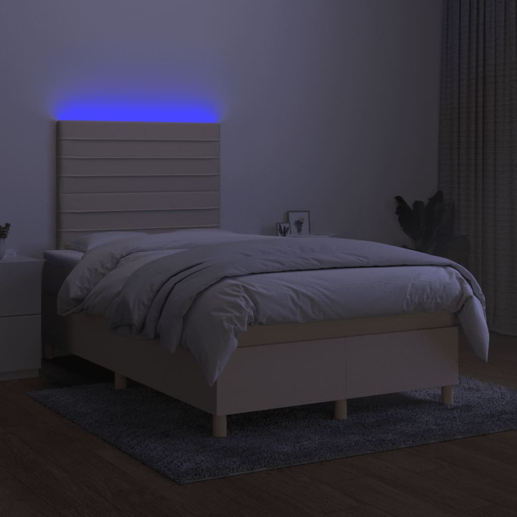 vidaXL Cama box spring c/ colchão e LED 120x200 cm tecido cor creme