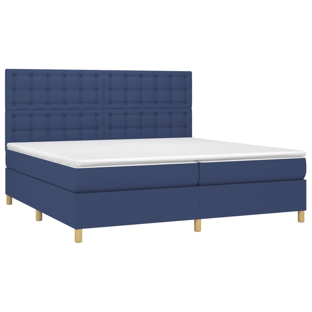 vidaXL Cama box spring c/ colchão e LED 200x200 cm tecido azul