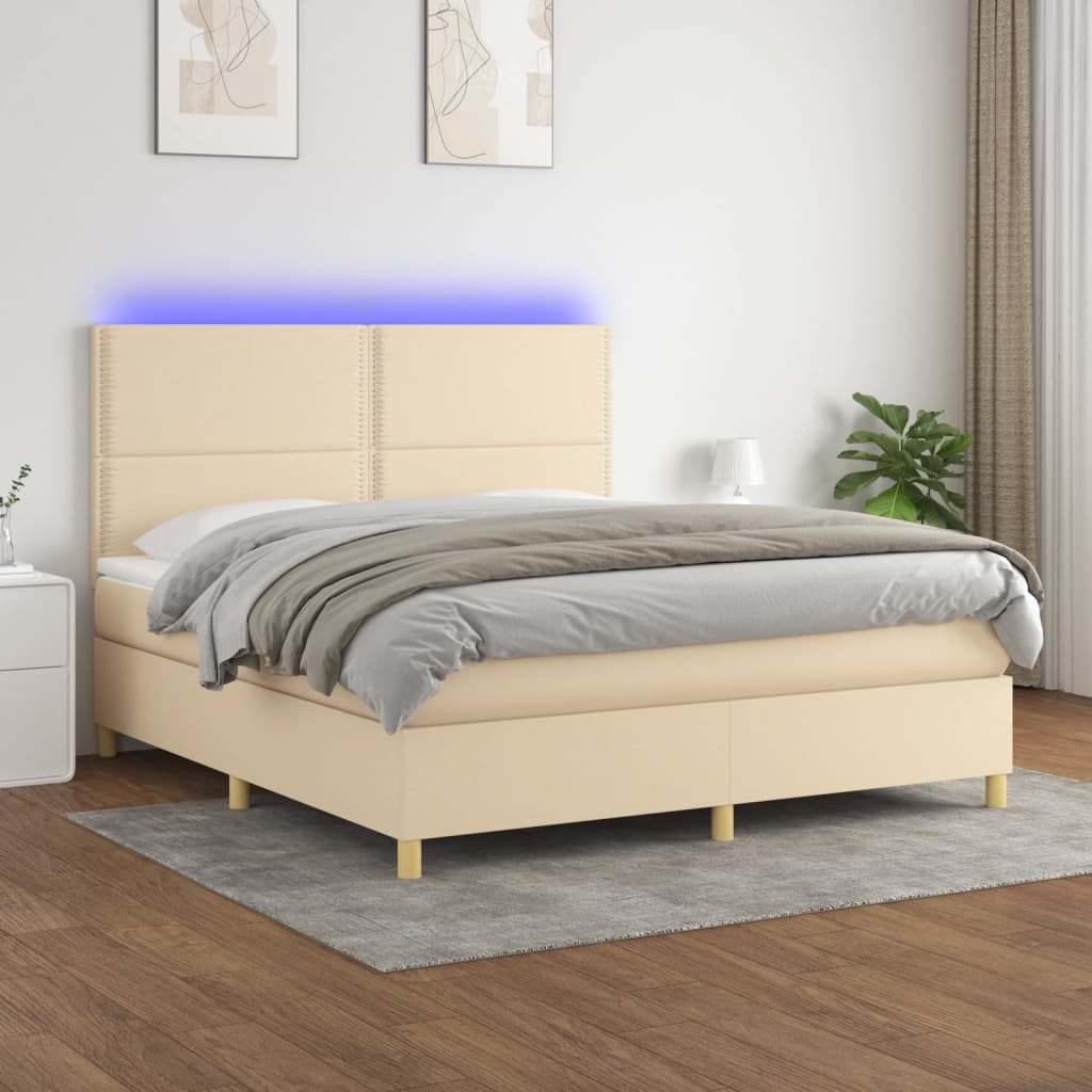 vidaXL Cama box spring c/ colchão e LED 160x200 cm tecido cor creme