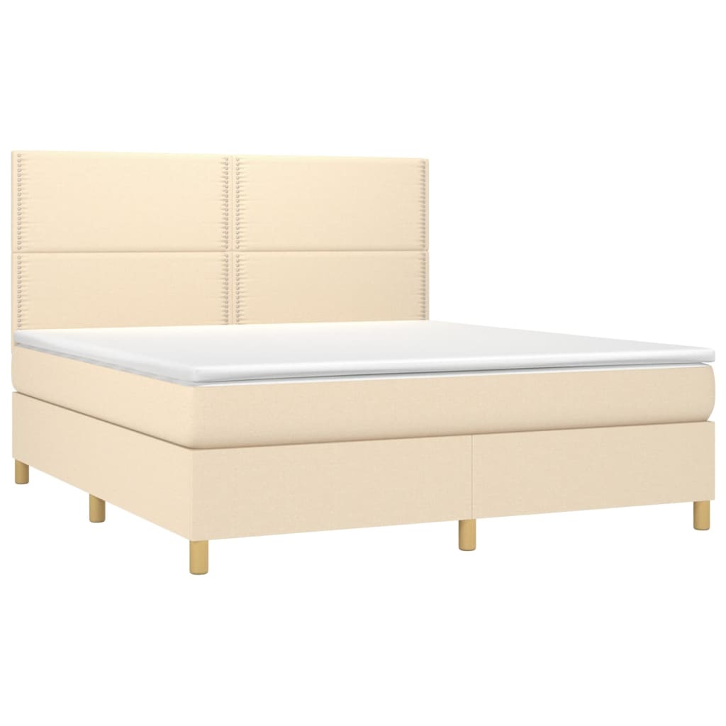 vidaXL Cama box spring c/ colchão e LED 160x200 cm tecido cor creme