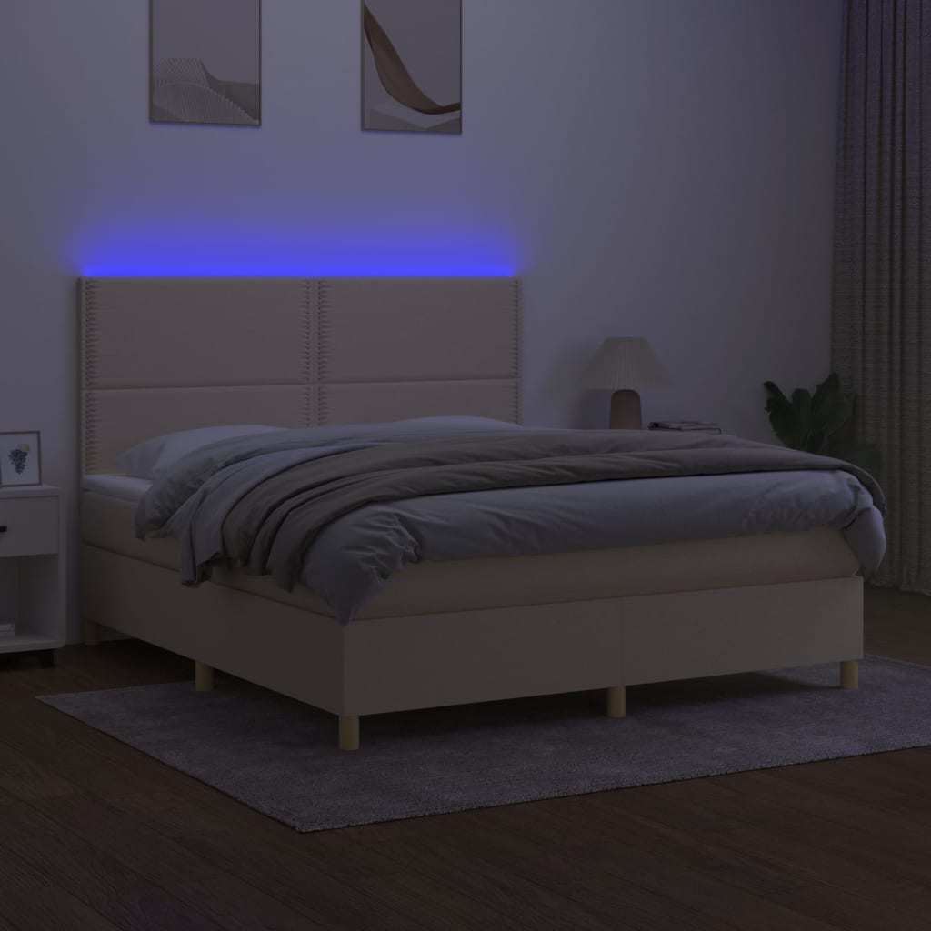 vidaXL Cama box spring c/ colchão e LED 160x200 cm tecido cor creme