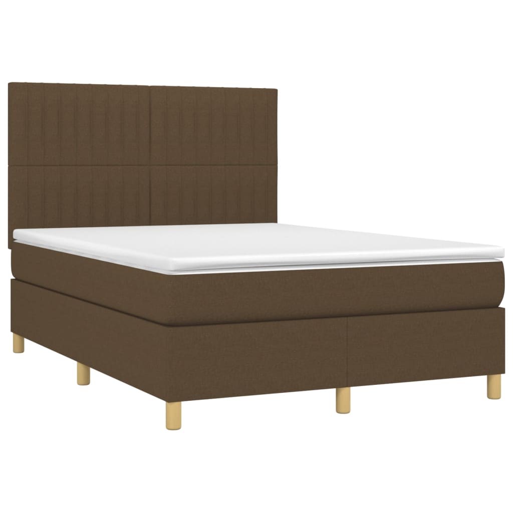 vidaXL Cama box spring c/ colchão/LED 140x200cm tecido castanho-escuro