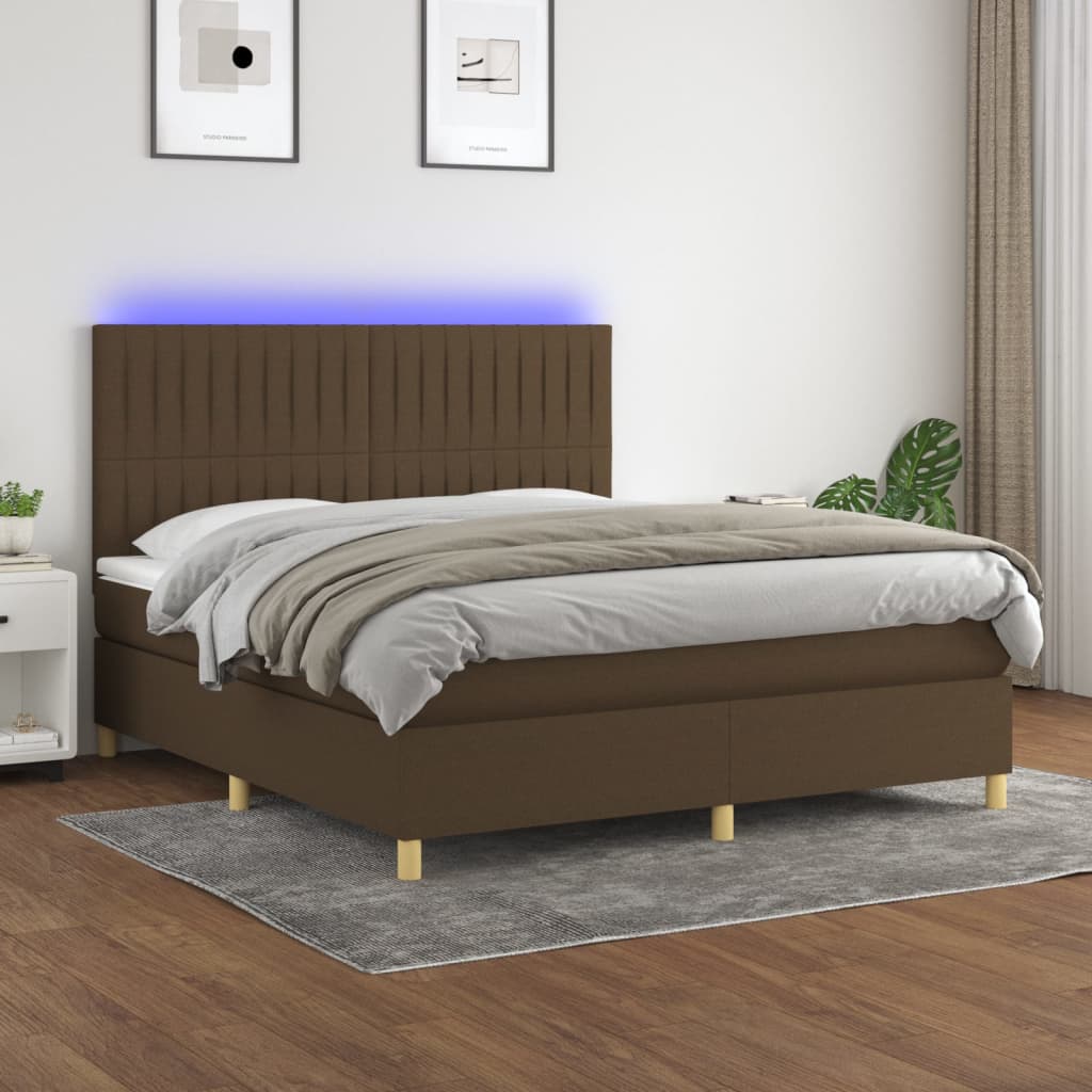 vidaXL Cama box spring c/ colchão/LED 180x200cm tecido castanho-escuro