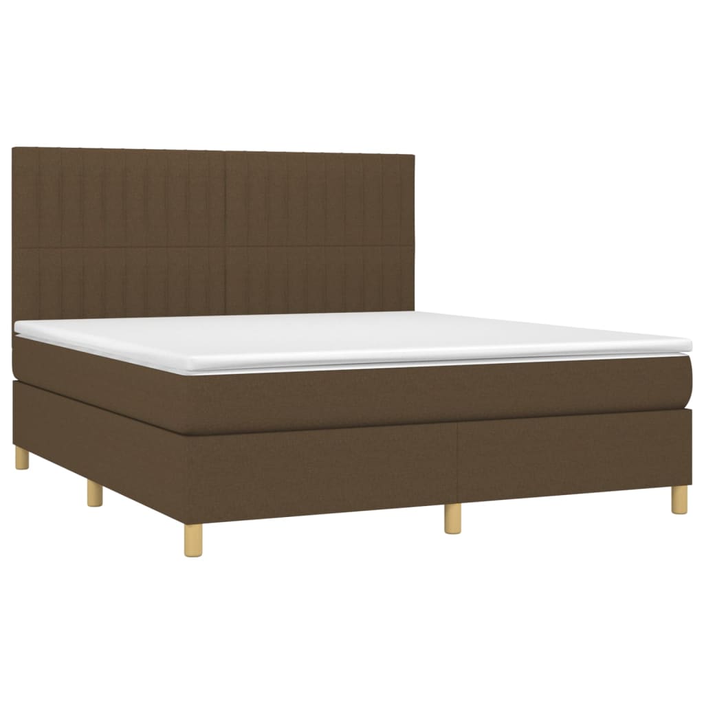 vidaXL Cama box spring c/ colchão/LED 180x200cm tecido castanho-escuro