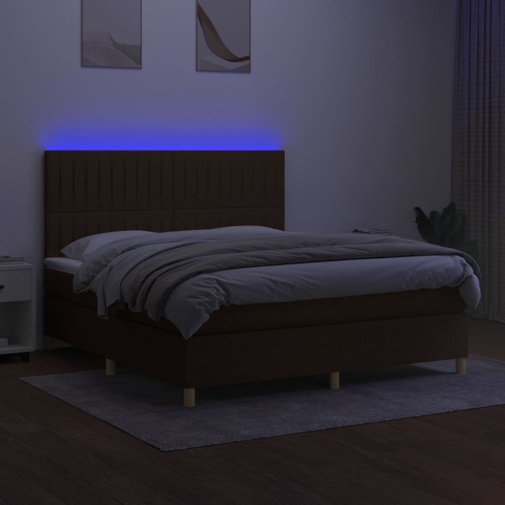 vidaXL Cama box spring c/ colchão/LED 180x200cm tecido castanho-escuro