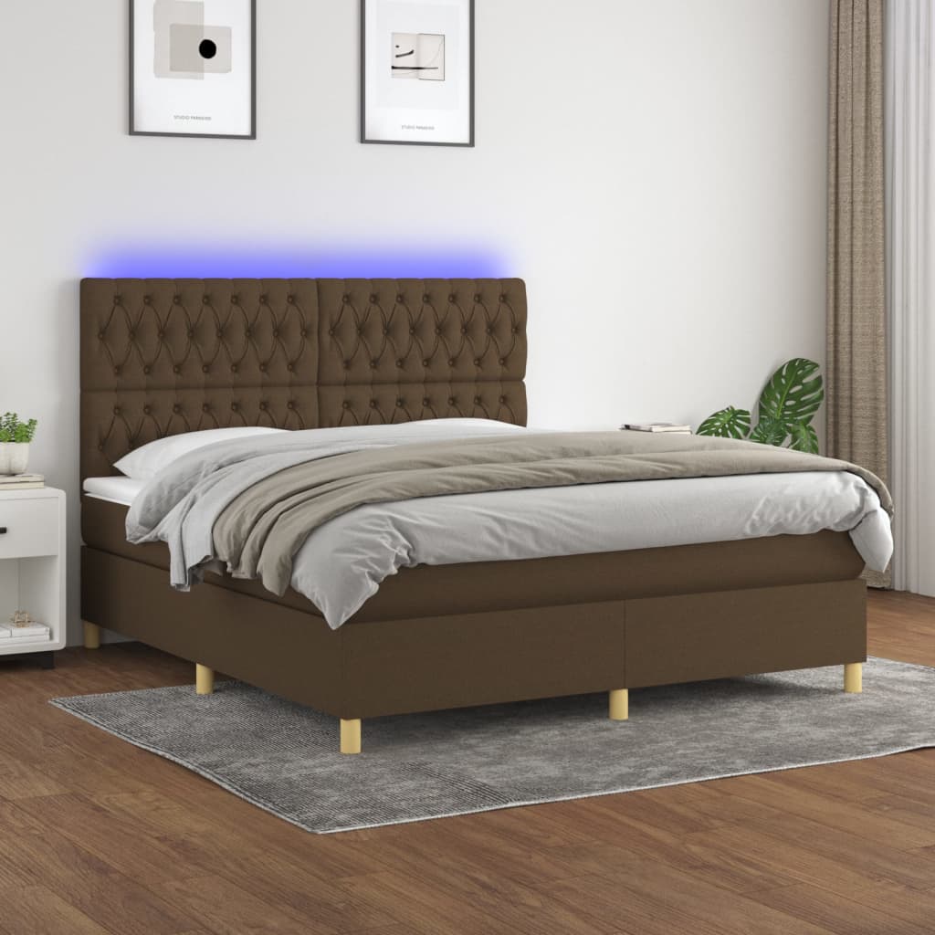 vidaXL Cama box spring c/ colchão/LED 180x200cm tecido castanho-escuro