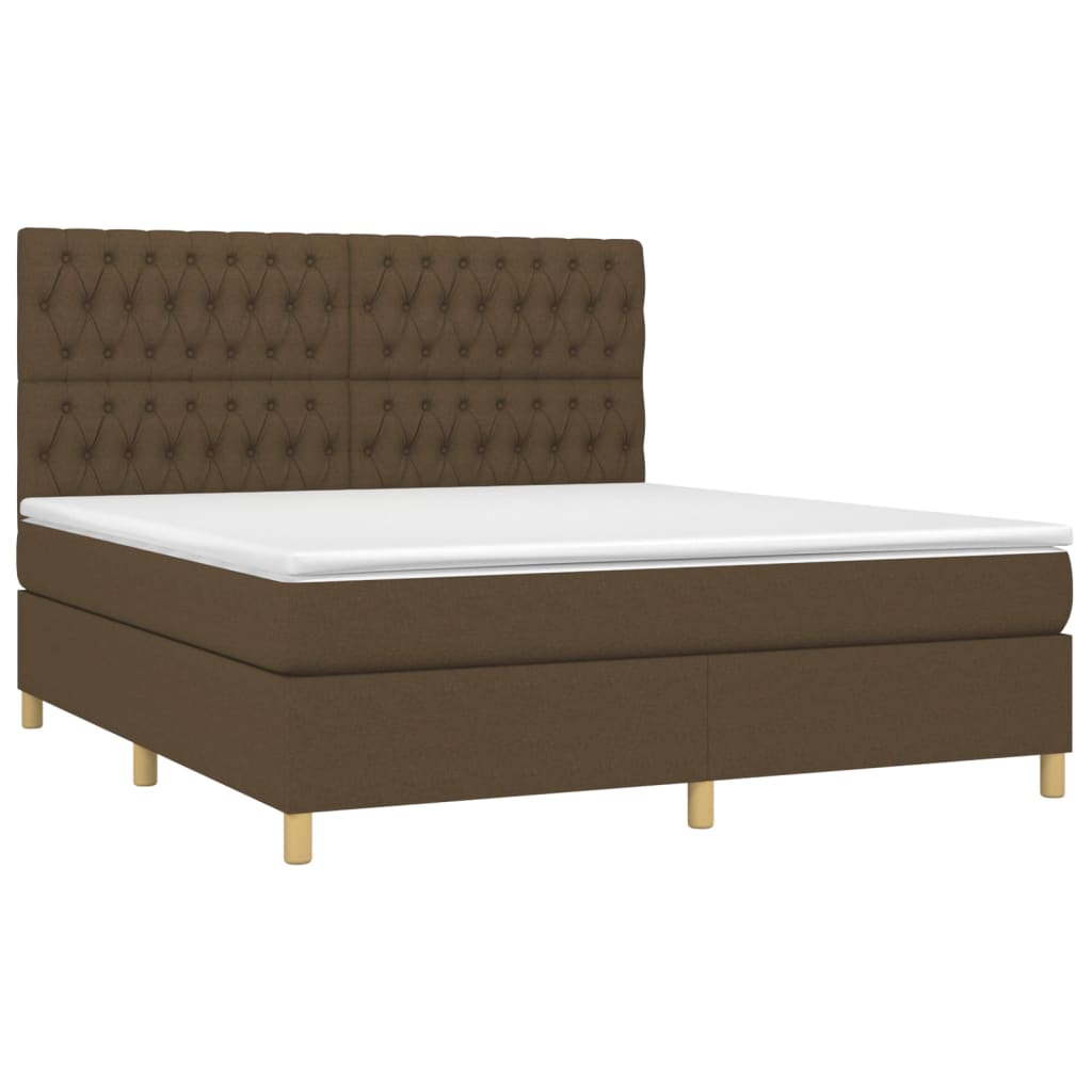 vidaXL Cama box spring c/ colchão/LED 180x200cm tecido castanho-escuro