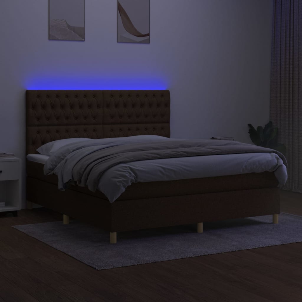 vidaXL Cama box spring c/ colchão/LED 180x200cm tecido castanho-escuro