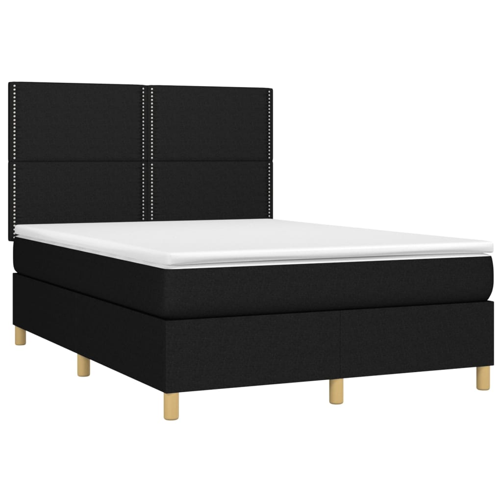 vidaXL Cama box spring c/ colchão e LED 140x190 cm tecido preto