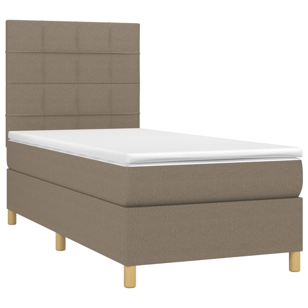 vidaXL Cama box spring colchão/LED 100x200cm tecido cinza-acastanhado