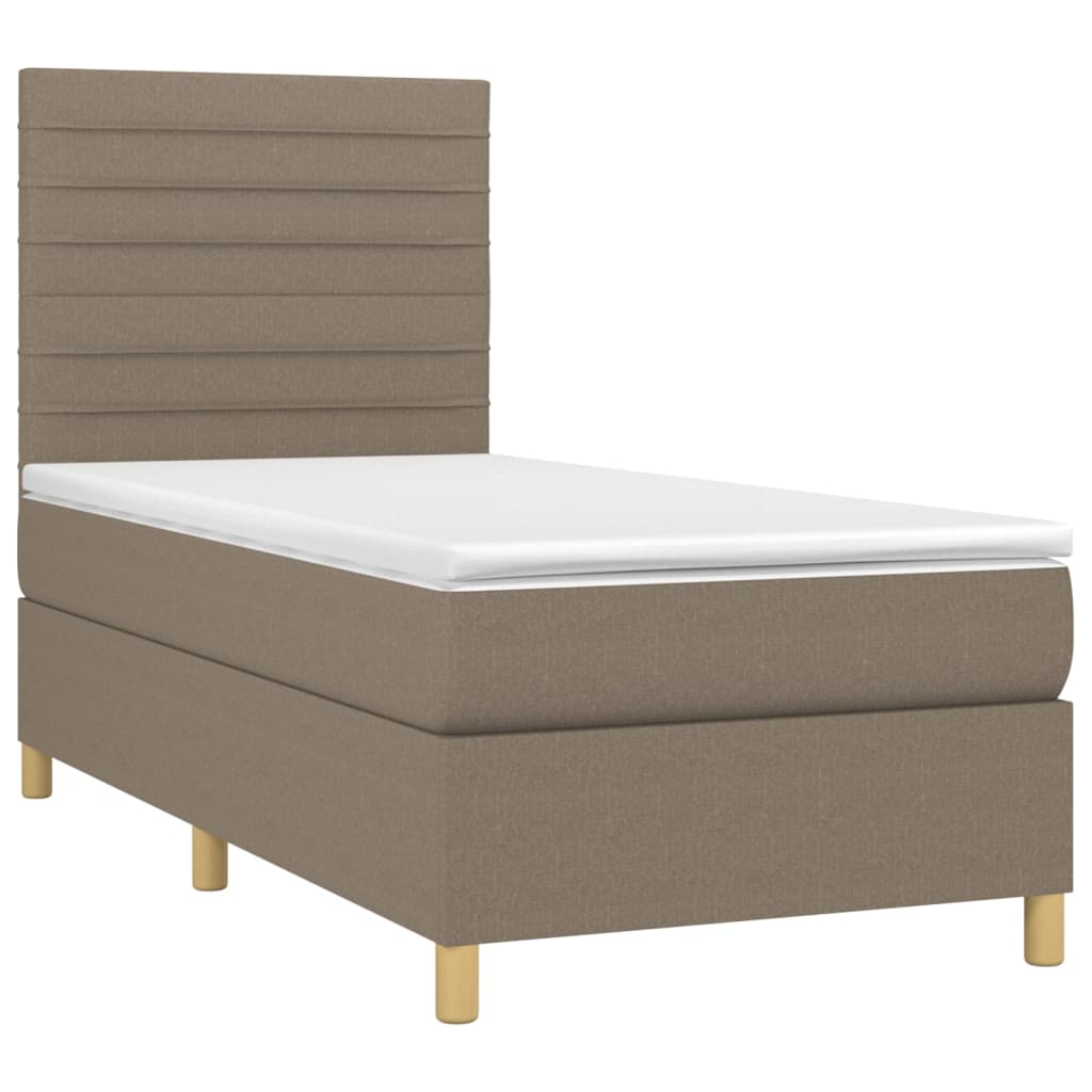 vidaXL Cama box spring colchão/LED 100x200cm tecido cinza-acastanhado