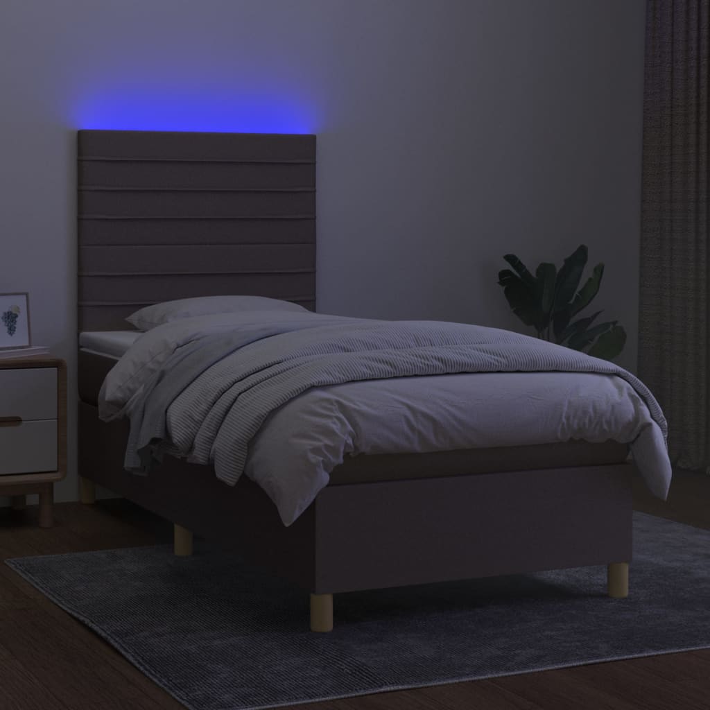 vidaXL Cama box spring colchão/LED 100x200cm tecido cinza-acastanhado