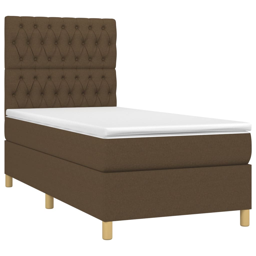 vidaXL Cama box spring c/ colchão/LED 90x190 cm tecido castanho-escuro