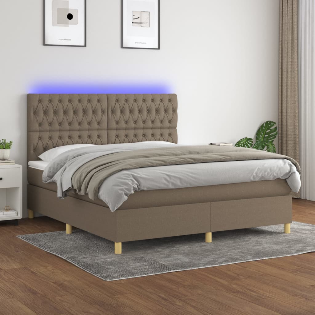 vidaXL Cama box spring colchão/LED 160x200 cm tecido cinza-acastanhado