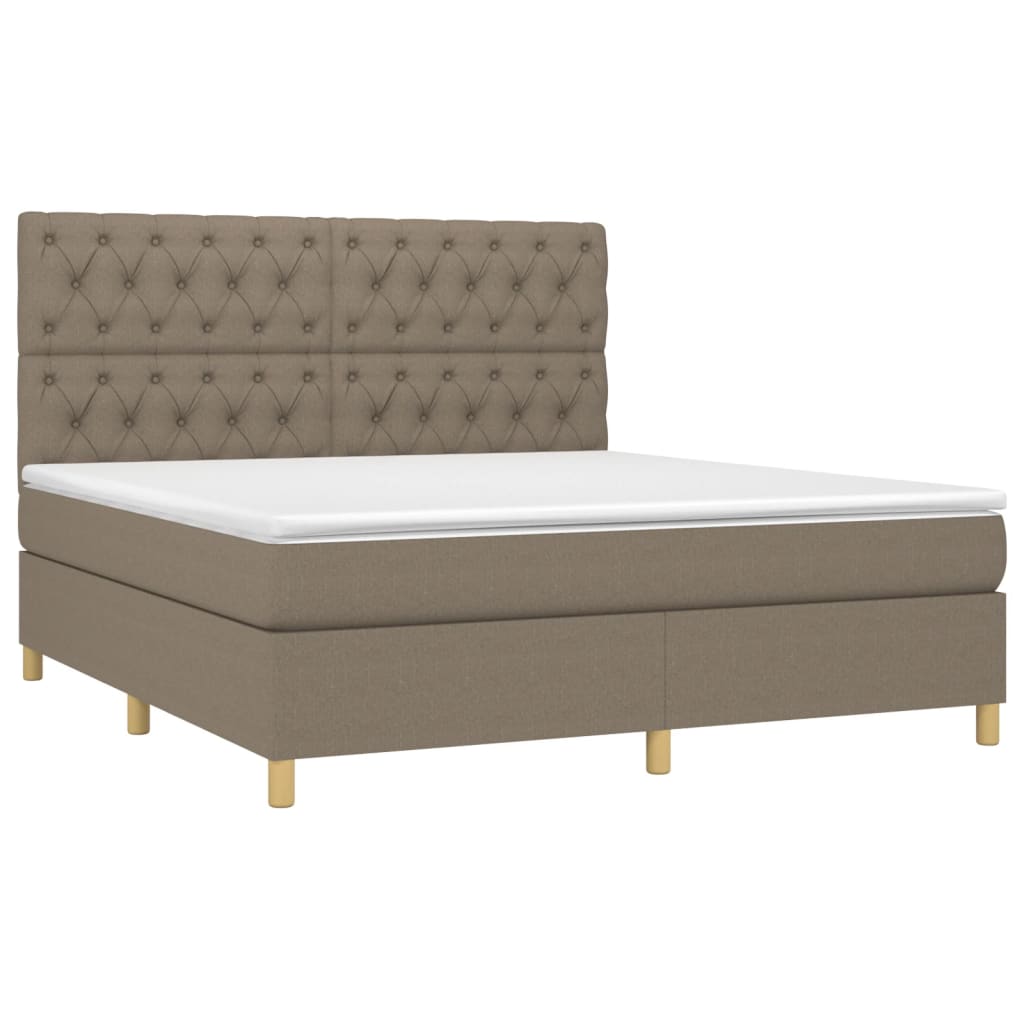 vidaXL Cama box spring colchão/LED 160x200 cm tecido cinza-acastanhado