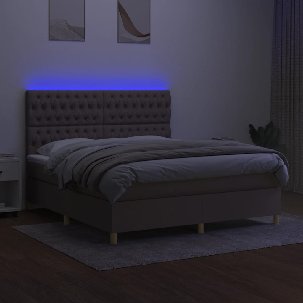 vidaXL Cama box spring colchão/LED 160x200 cm tecido cinza-acastanhado