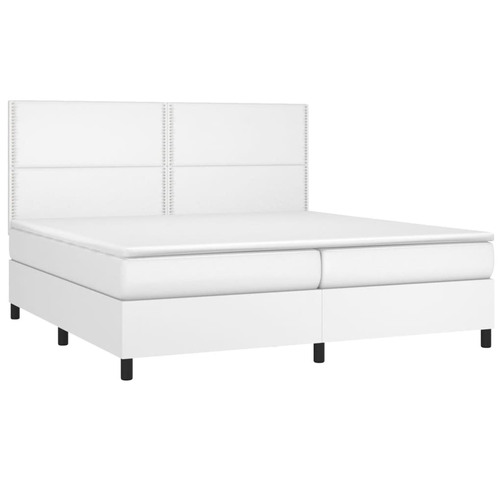 vidaXL Cama box spring c/colchão/LED 200x200cm couro artificial branco