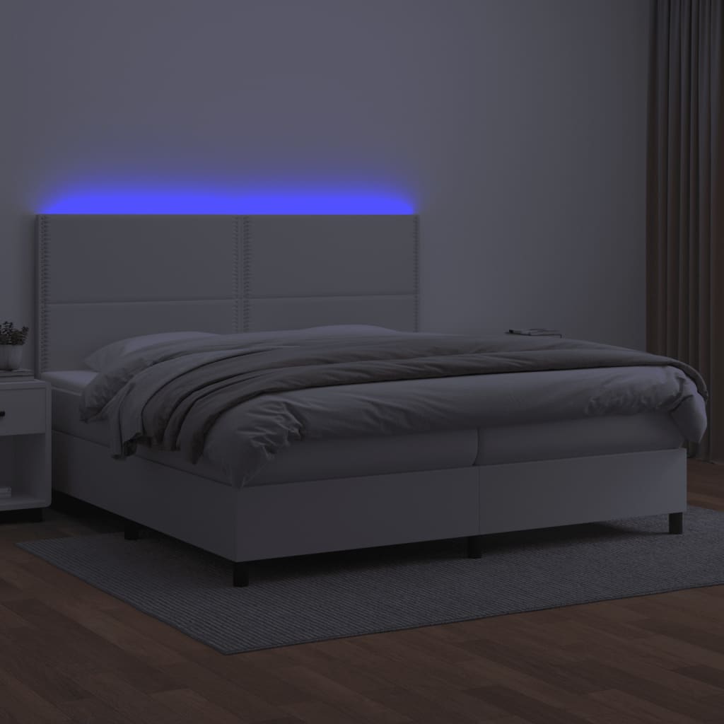 vidaXL Cama box spring c/colchão/LED 200x200cm couro artificial branco