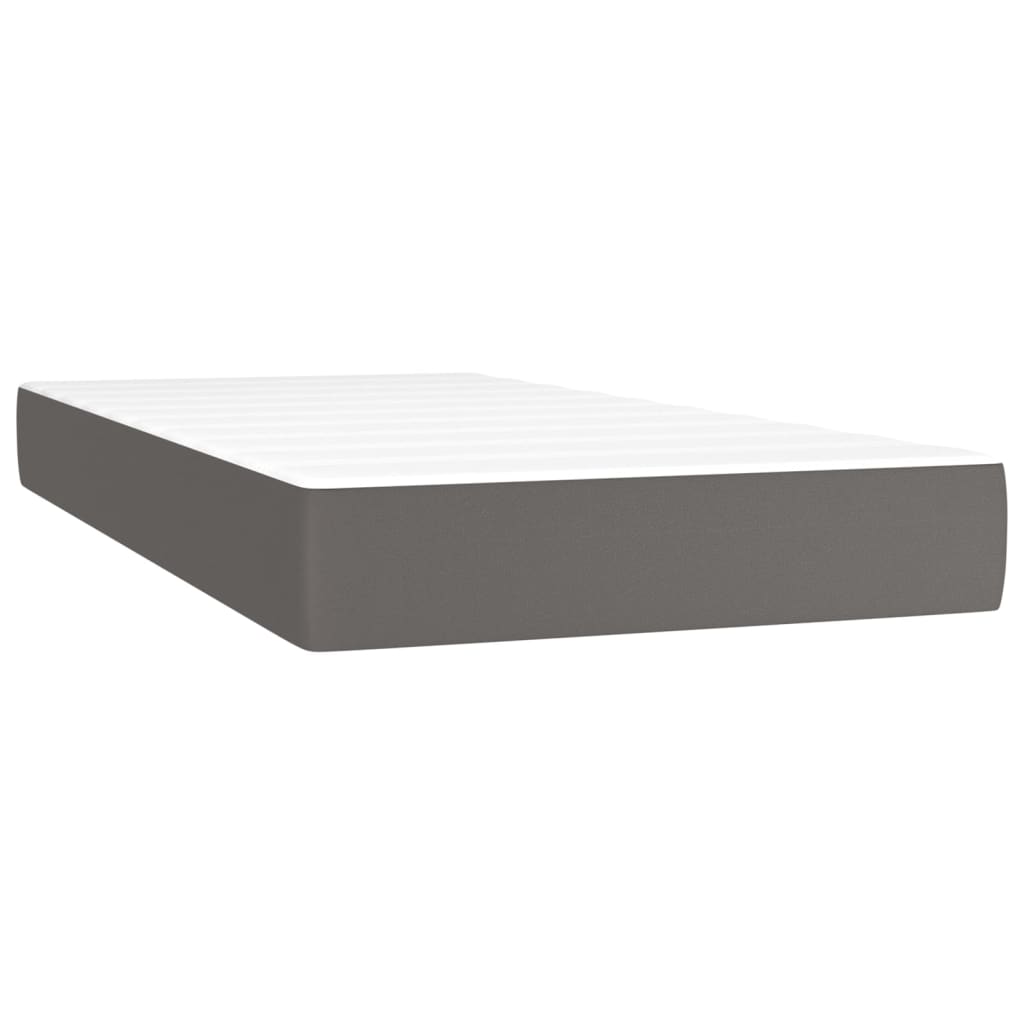 vidaXL Cama box spring c/ colchão/LED 100x200cm couro artificial cinza