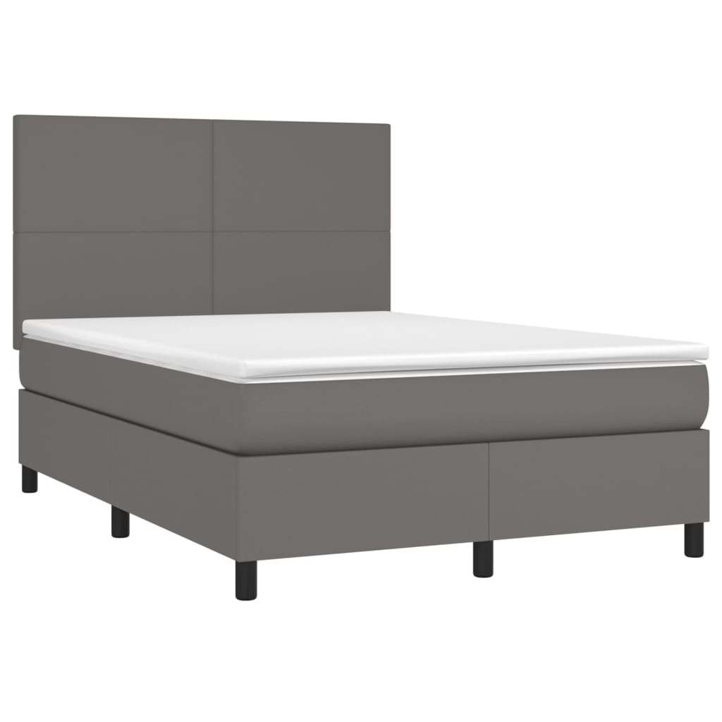 vidaXL Cama box spring c/ colchão/LED 140x200cm couro artificial cinza