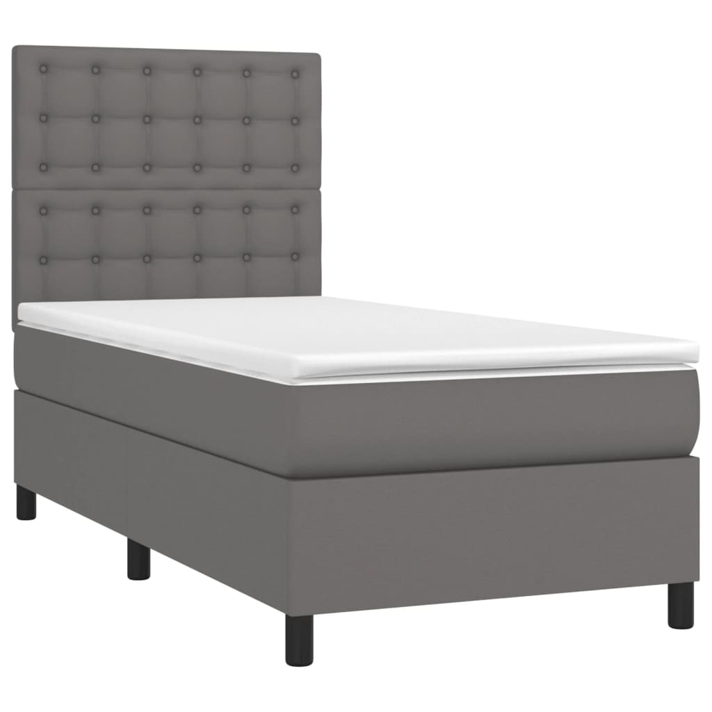 vidaXL Cama box spring c/ colchão/LED 90x200 cm couro artificial cinza