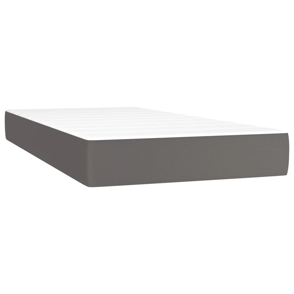 vidaXL Cama box spring c/ colchão/LED 90x200 cm couro artificial cinza