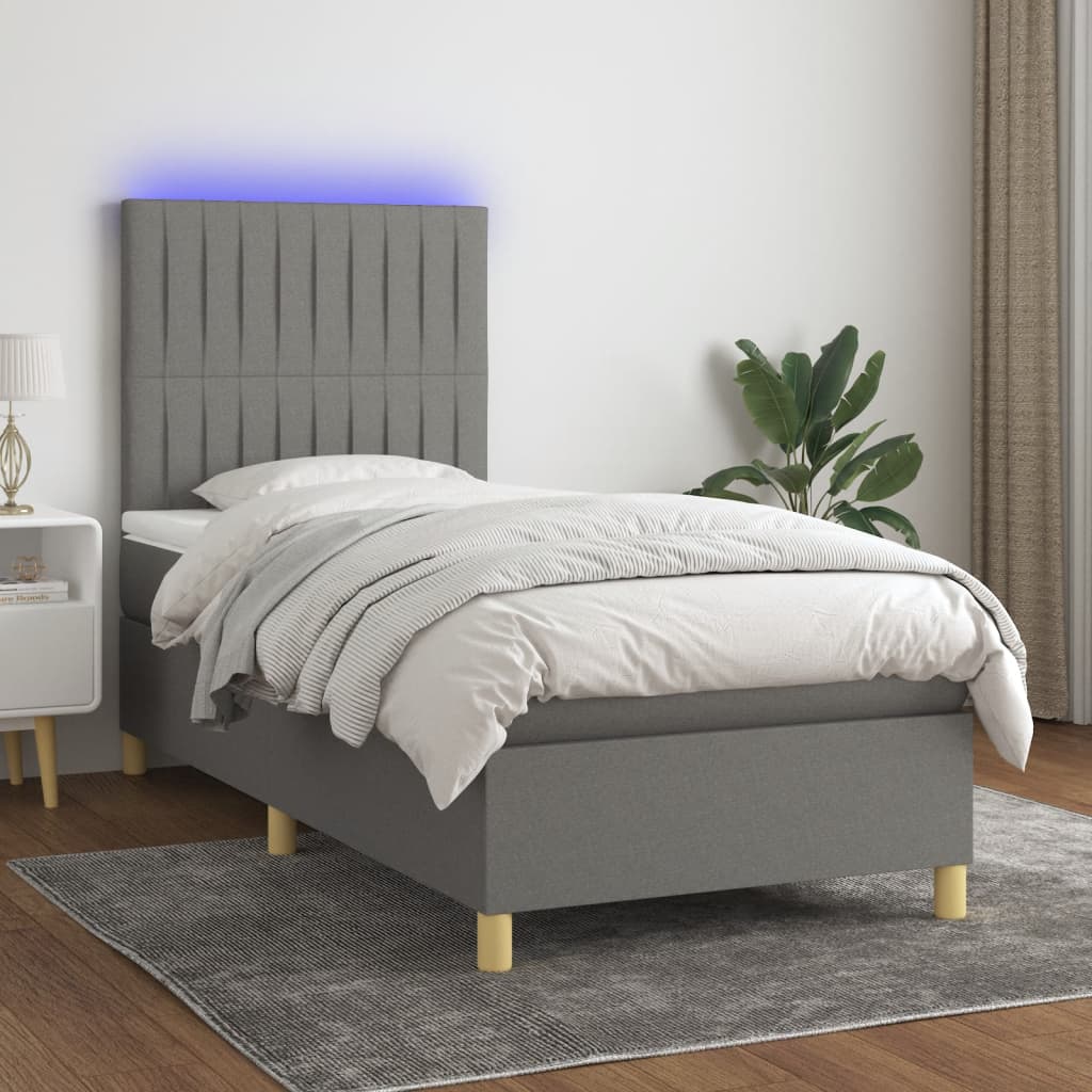 vidaXL Cama box spring c/ colchão e LED 80x200 cm tecido cinza-escuro