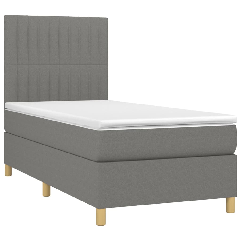 vidaXL Cama box spring c/ colchão e LED 80x200 cm tecido cinza-escuro