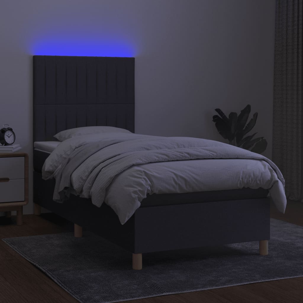 vidaXL Cama box spring c/ colchão e LED 80x200 cm tecido cinza-escuro