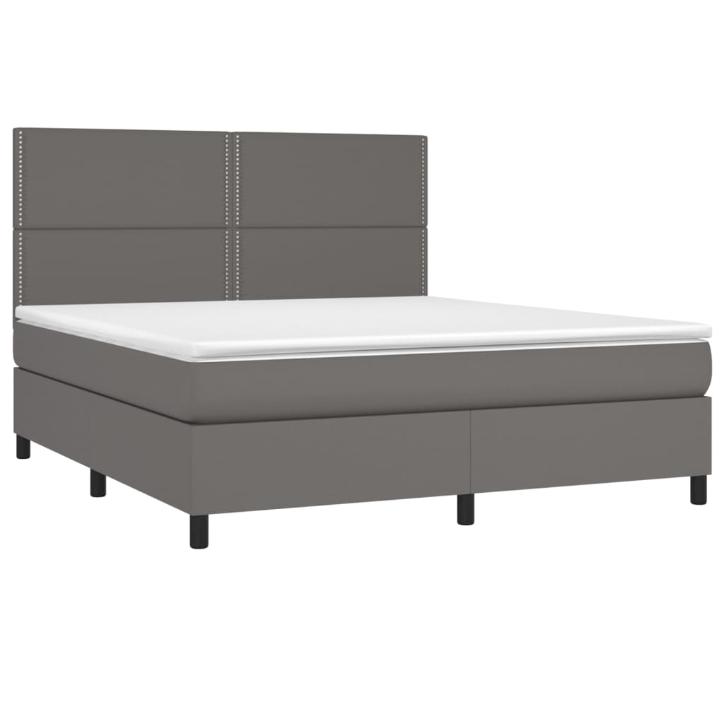 vidaXL Cama box spring c/ colchão/LED 160x200cm couro artificial cinza