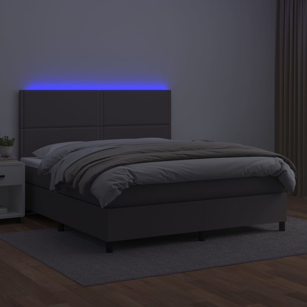 vidaXL Cama box spring c/ colchão/LED 160x200cm couro artificial cinza