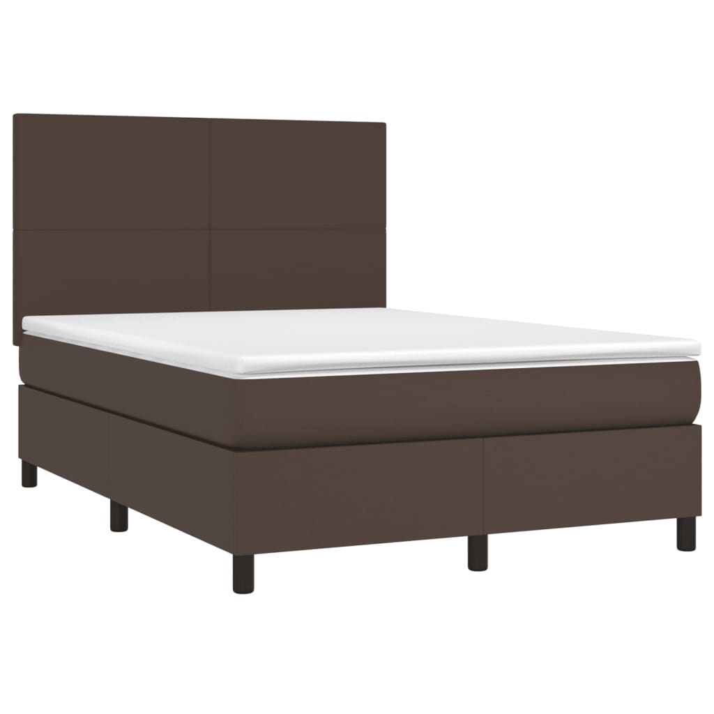 vidaXL Cama box spring c/ colchão/LED 140x190 cm couro artif. castanho