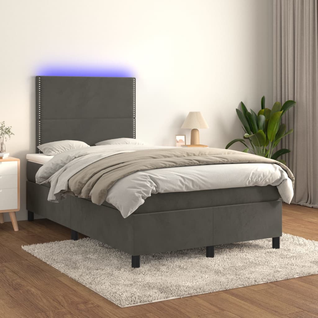 vidaXL Cama box spring c/ colchão/LED 120x200cm veludo cinzento-escuro