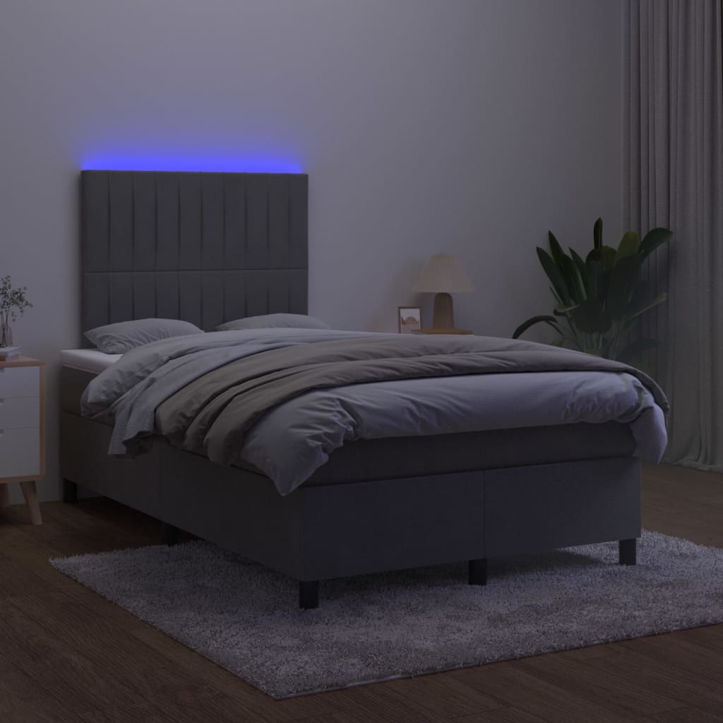 vidaXL Cama box spring c/ colchão/LED 120x200cm veludo cinzento-escuro