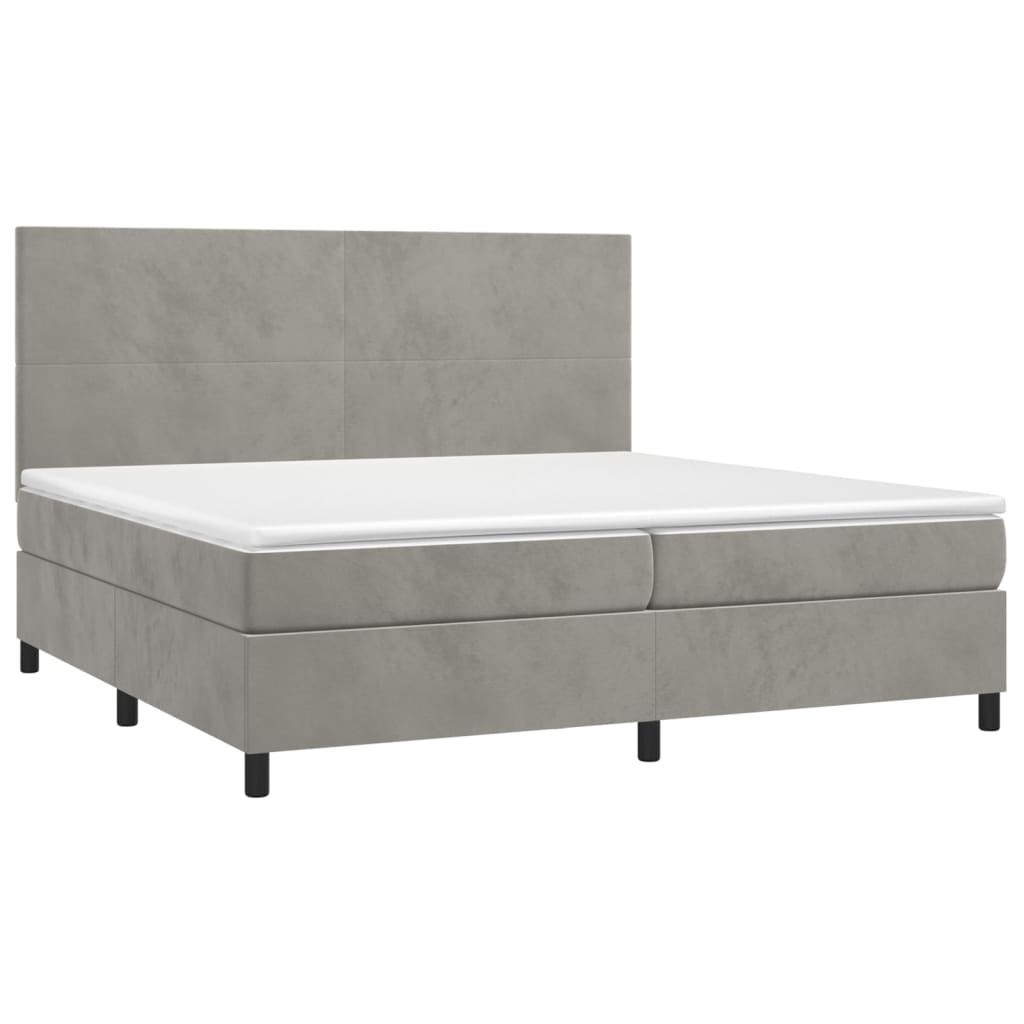 vidaXL Cama box spring c/ colchão/LED 200x200 cm veludo cinzento-claro