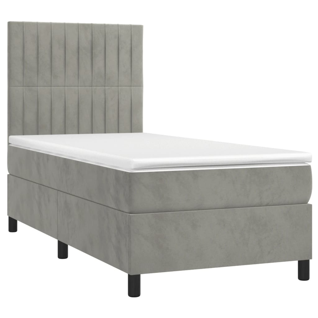 vidaXL Cama box spring c/ colchão/LED 90x190 cm veludo cinzento-claro