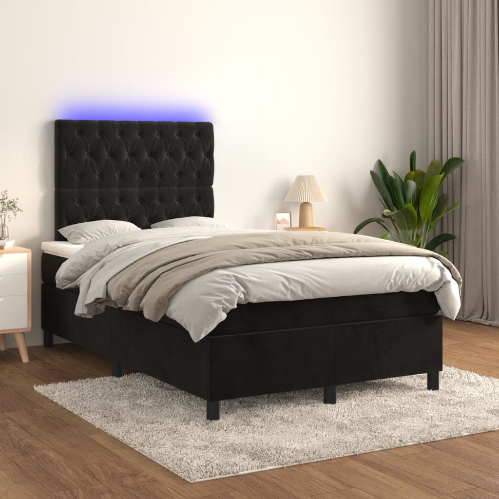 vidaXL Cama box spring c/ colchão/LED 120x200 cm veludo preto