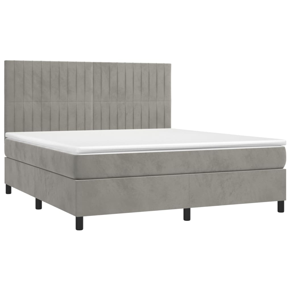 vidaXL Cama box spring c/ colchão/LED 180x200 cm veludo cinzento-claro